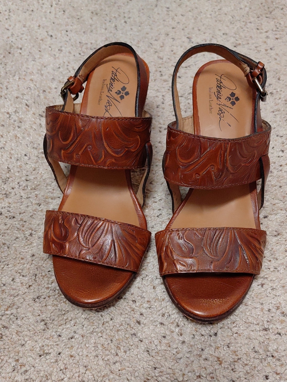 Patricia Nash Romana Embossed Leather Two-Strap Sandals, Size 9